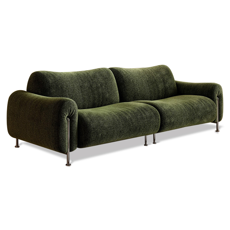 Small Space Sofa with Removable Washable Corduroy Fabric, Modern Curved Design Couch, Compact Living Room Sofa with Metal Legs,-25171