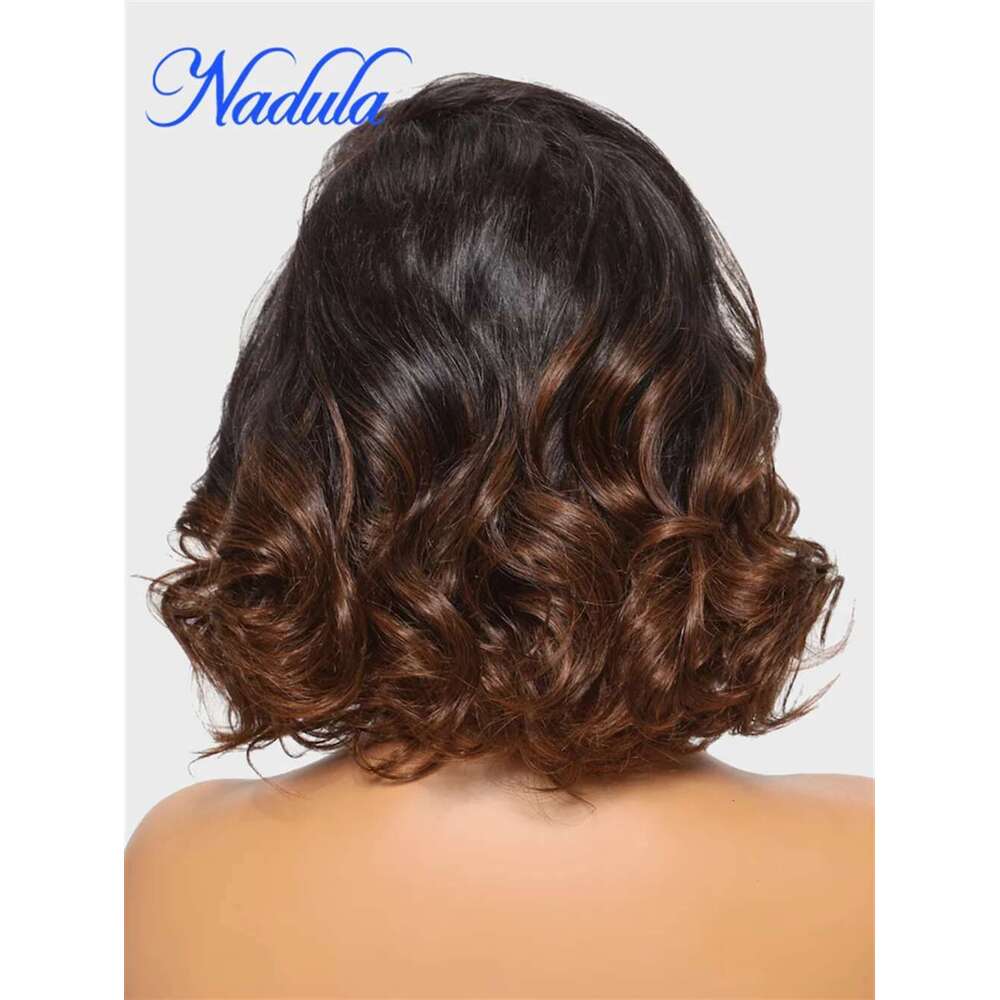 Nadula 13X4 Lace Frontal Glueless Loose Wave Chesut Brown Ombre Spiral Curls Pre Everything Wig Short Bob Human Hair
