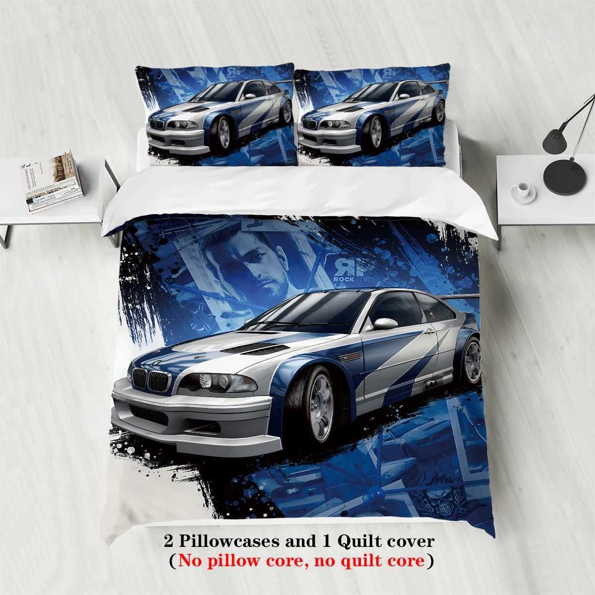 3pcs sports car racing print bedding set 1 quilt cover 2 cases unfilled skin-friendly breathable anti-pillingM251118