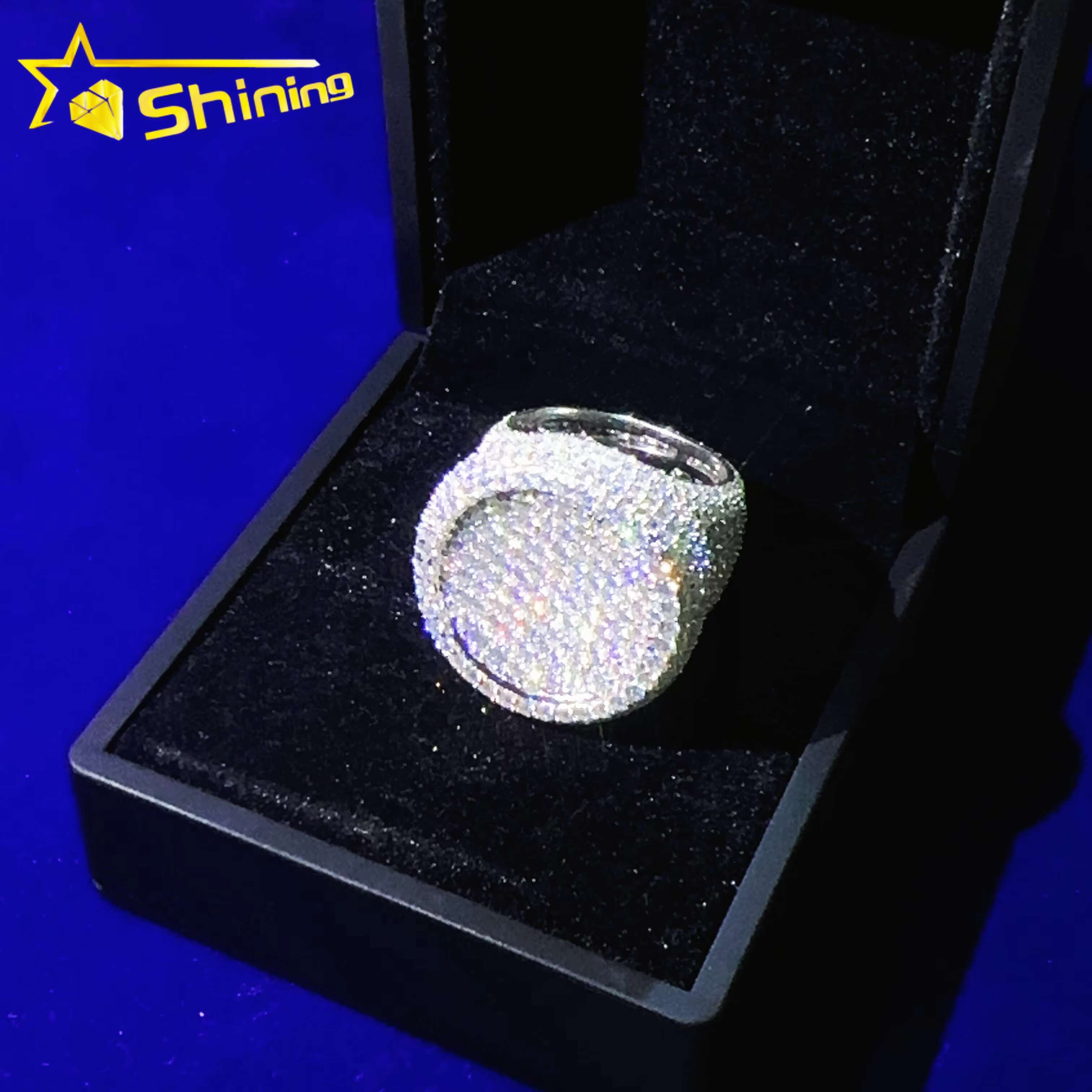 Fashion Style Men Hip Hop Engagement Dia Ring Moissanite Round Sterling Sier Rings Iced Out