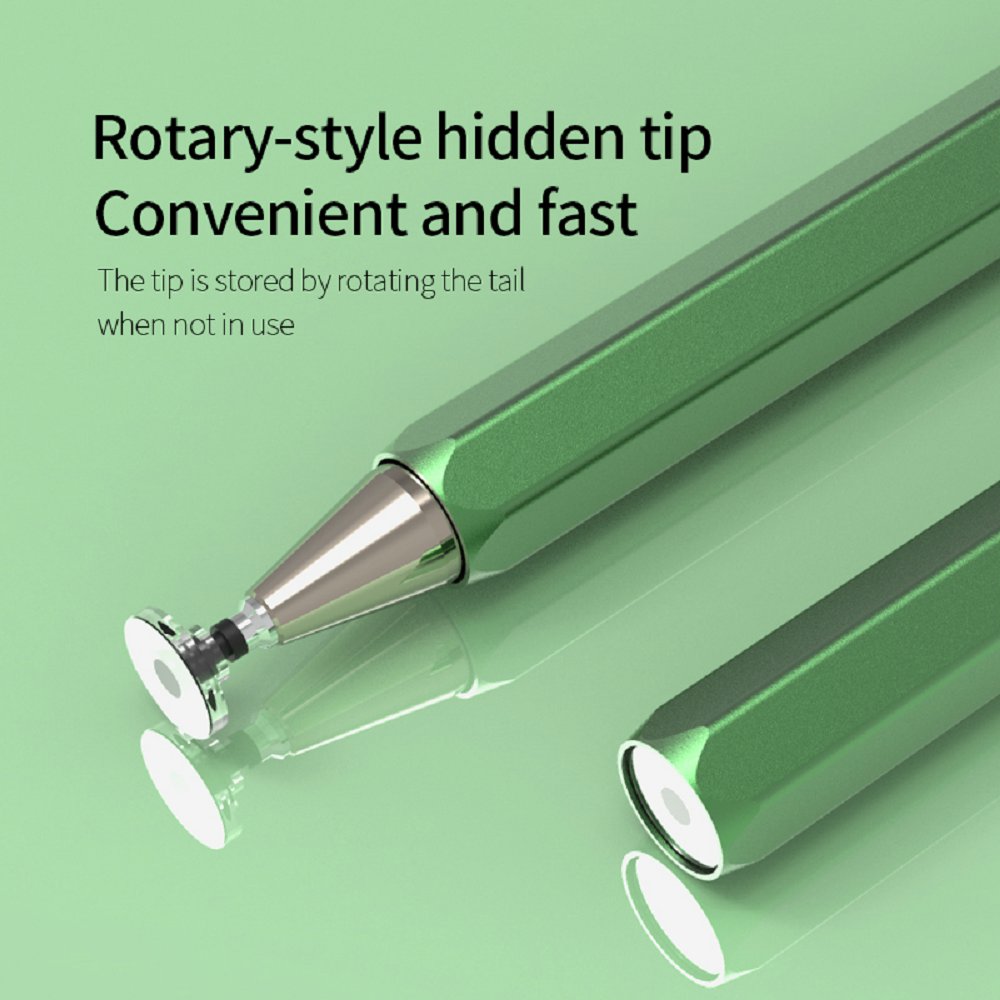 Dual-Tip Rotary Fabric & disk Metal Stylus Pen - Personalized Logo, Hexagon Holder for Students and School mobile phone tables