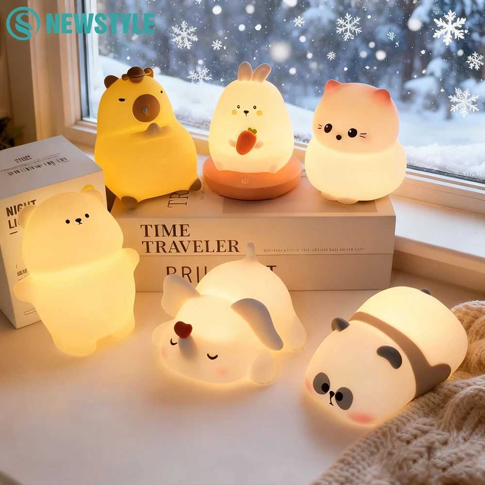 Cute Silicone LED Night Light 3 Level Brightness Rechargeable Nursery Sleeping Lamp Cordless Nightlights For Kids Room Decor M251118
