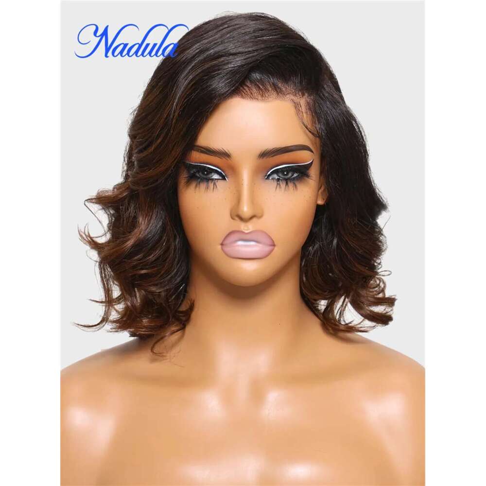 Nadula 13X4 Lace Frontal Glueless Loose Wave Chesut Brown Ombre Spiral Curls Pre Everything Wig Short Bob Human Hair