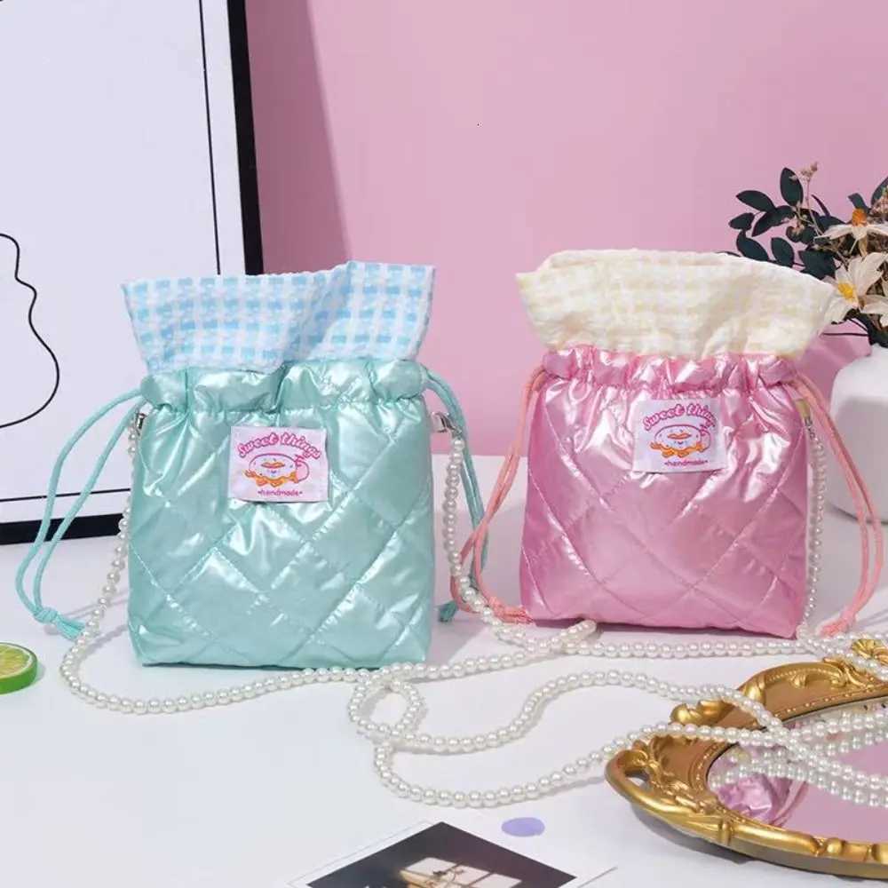 Portable Drawstring Small Bucket Bag Lightweight Pearl Chain Shoulder Strap Travel Bucket Bag Shoulder Bag for TravelW251118