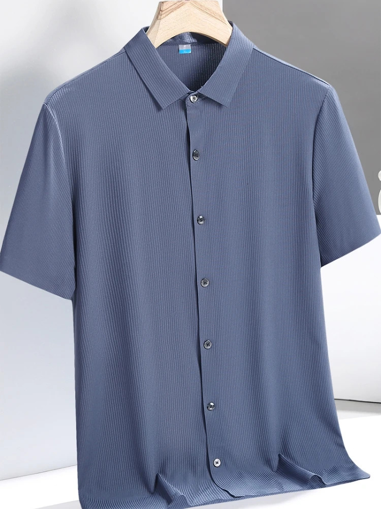 Plus Size 8xl 7xl Summer Cooling Nylon Silk Quick Dry Shirts Men Short Sleeve Breathable Solid Casual Shirt Male Social Blouse 250417