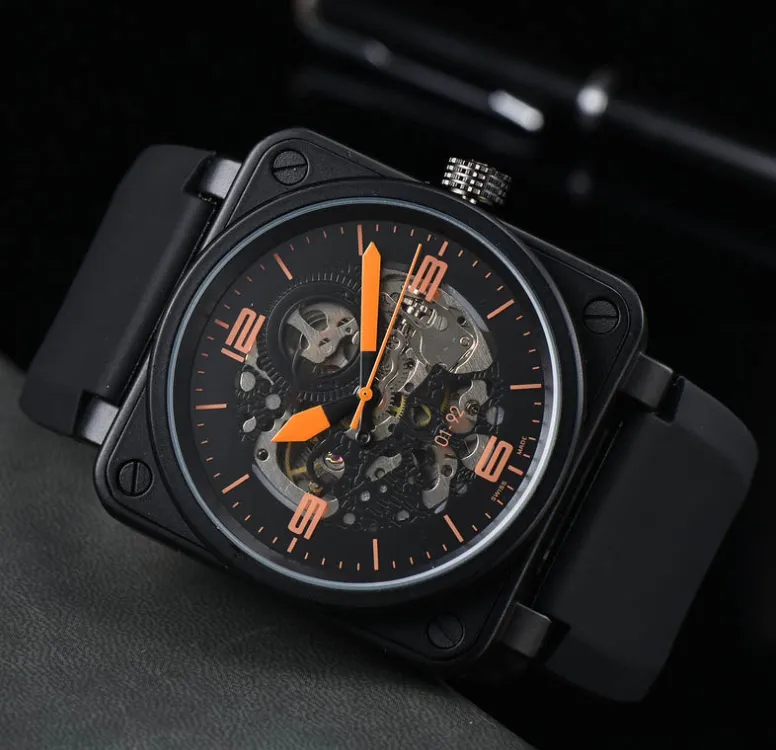 Men's Watch BR Model Sport Rubber Band Quartz Clock Luxury Multi-Function Watch Business Stainless Steel Men's Square Watch
