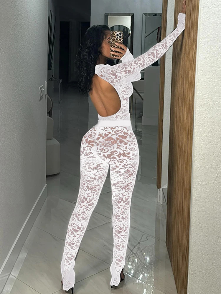 Weird Puss Sexy Jacquard 2 Piece Set Women Y2K Coquette Backless Hollow BodysuitLeggingsTight Midnight Clubwear Skinny Outfits 250417