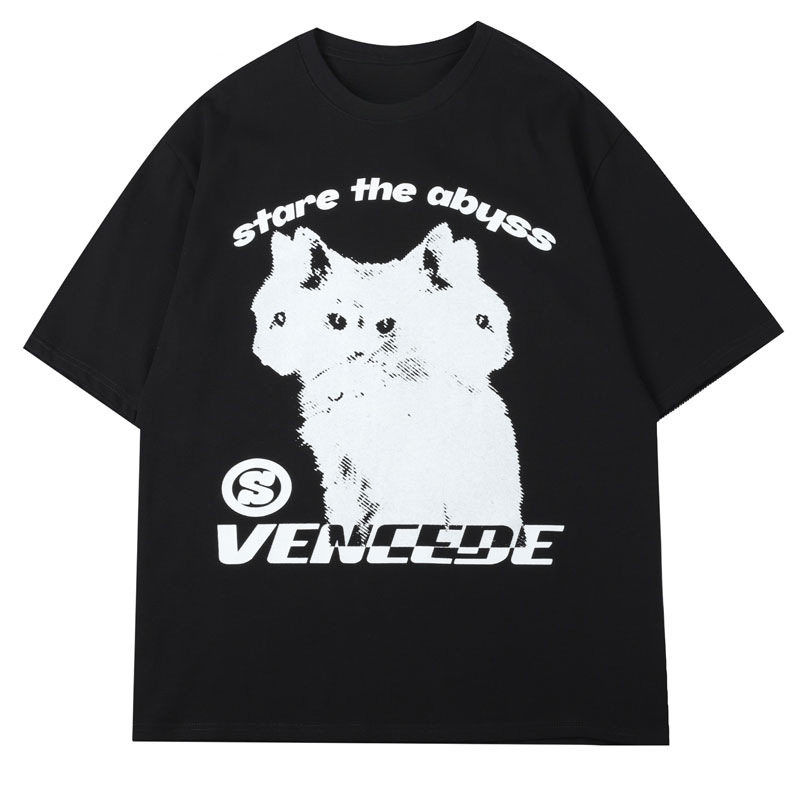 Harajuku Y2k Mens T-Shirt Y2K Anime Cat Graphic Gothic Print Aesthetic Short Sleeve Cotton Tops Summer Korean Clothing Oversized