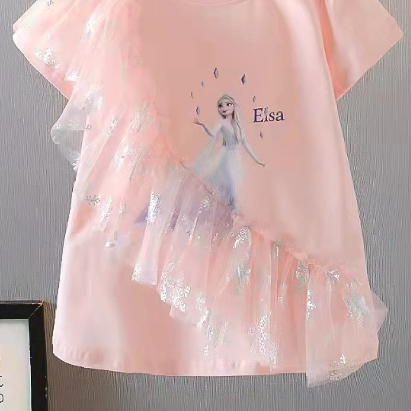 Disney Girls Designer Formal Dress Birthday Dress Beach Dress Holiday Dress Baby Girls Elsa Dress Children's Frozen Short Sleeve Elsa Princess Li