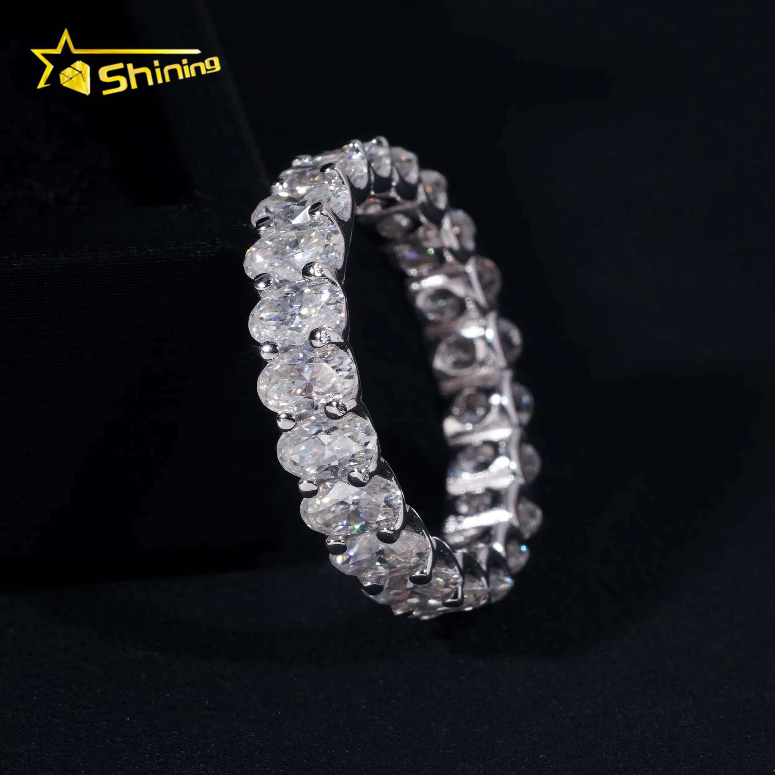 Sier Plated White Gold Moissanite Engagement Rings DEF VVS 3*5 Oval Wedding Band