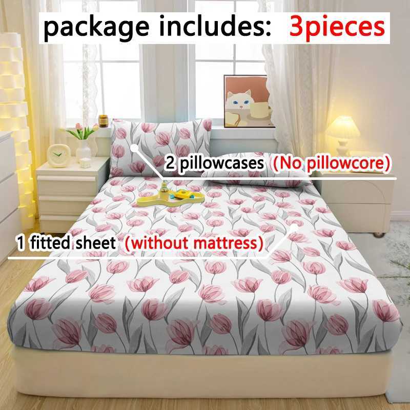 3-piece Plant Flower pattern matte three piece fitted sheet set bedroom printed bed cover set beddingM251118