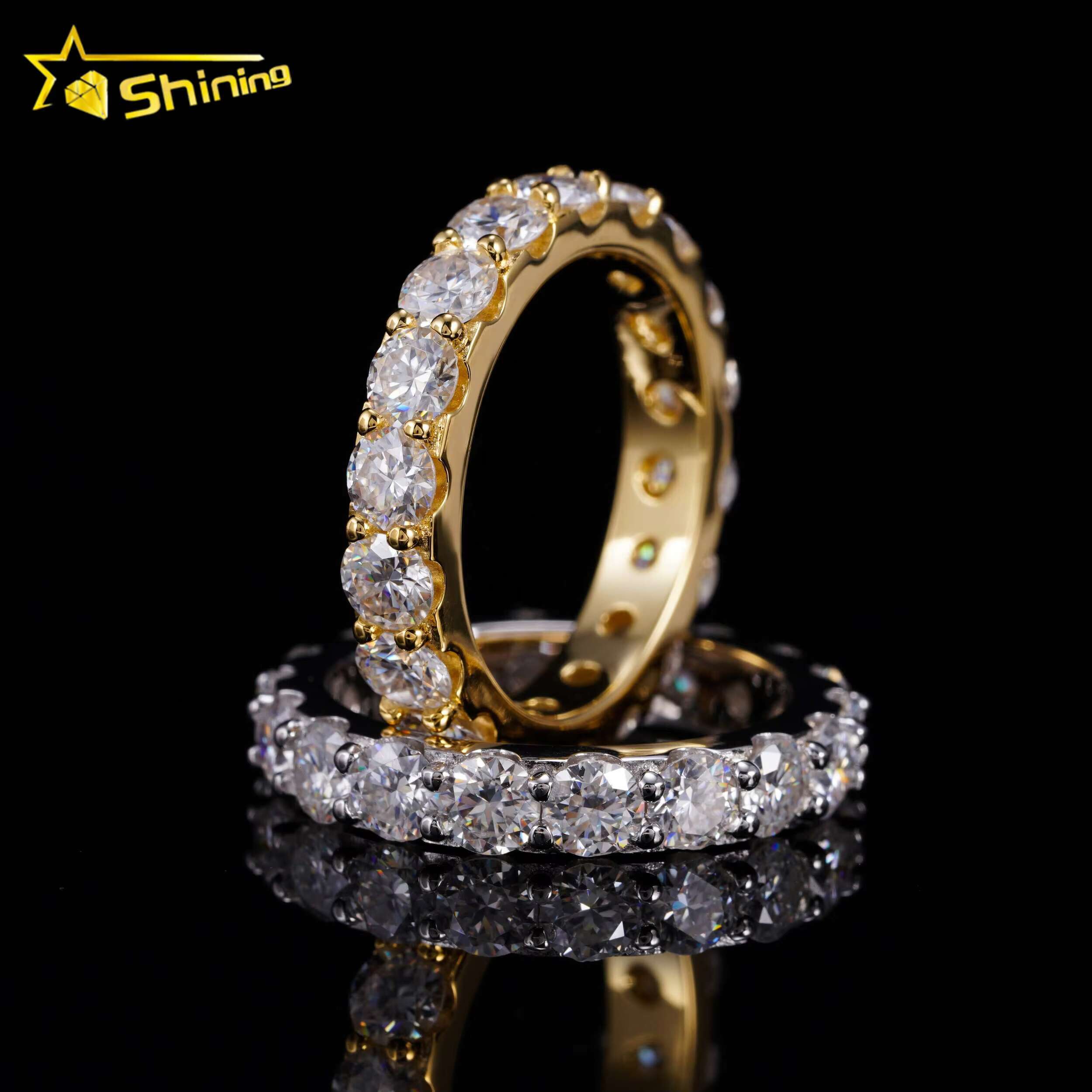 Sier 14K Gold Plated Women Jewelry Iced Out Classic Lab Grown Dia Engagement 4MM Moissanite Eternity Band Ring