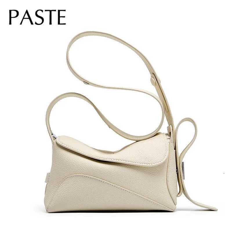 Beige White Geometry Design Flap Bag All-match First Layer Cowhide Leather Adjustable Strap Women Shoulder Crossbody Bag SmallW251118