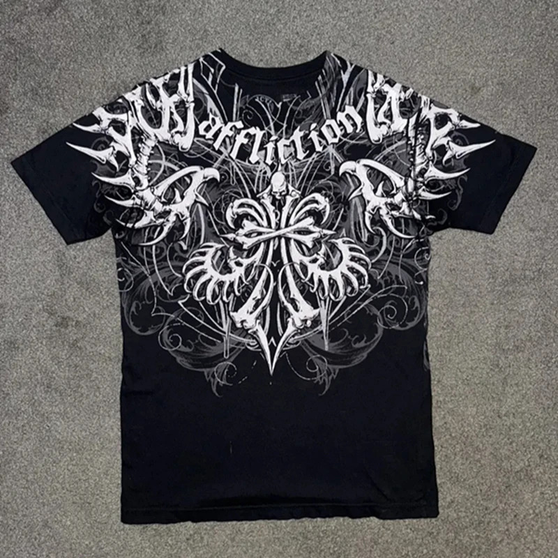 American hiphop retro printed cotton Tshirt mens street Y2K casual loose clown short sleeved unisex punk rock 250408Z