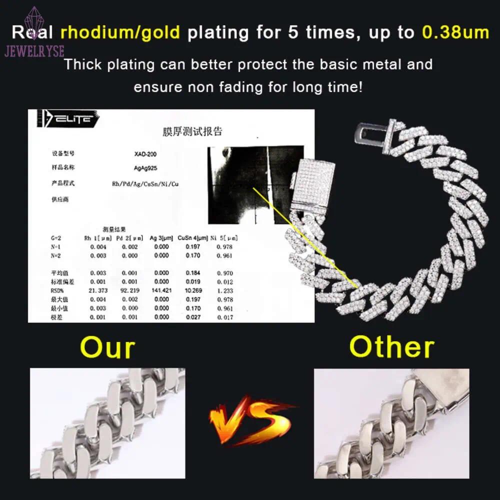 pass diamond tester fashion luxury gra moissanite diamond 10mm-12mm wide 2rows solid sier cuban link chain for rapper hip hop necklace bracelet gift a
