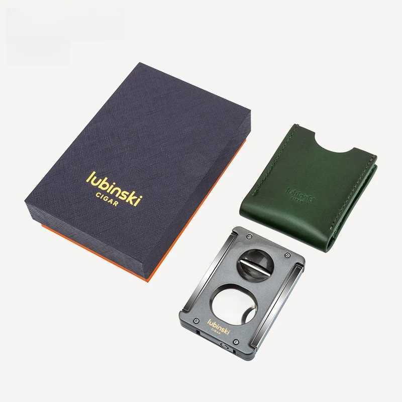 LUBINSKI Cigar V Cutter Metal Luxury Punch Double Use Cigar Knife Smoking Accessories Standing Cigar Holder With Gift Box CT-082C250415