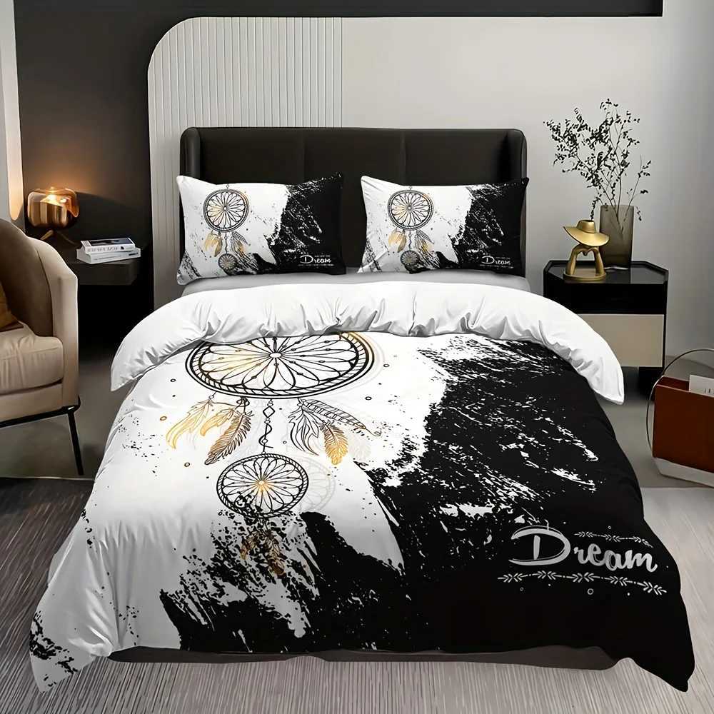 Chic Black White Dreamcatcher Bedding Set-Breathable Soft Easy-Care 3-Piece Duvet Cover cases For All-Season ComfortM251118
