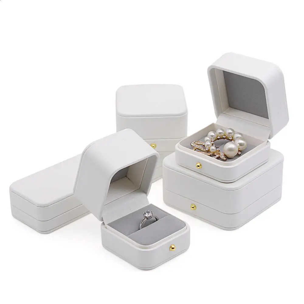Vintage Double Slots Ring Jewelry Box For Wedding Proposal Engagement Ring Box Gift Organizer Storage PU Leather Packaging Case 250417