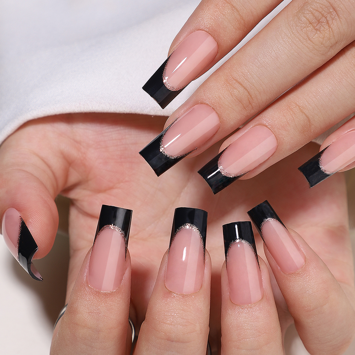 Complete Press On Nails Collection Featuring Classic Black French Tipping Technique Ideal For Any Occasion