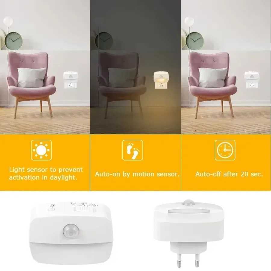 1/2/4pcs LED Night Light US EU Plug in Motion Sensor Light 220V 110V Wall Lamp for Home Hallway Stair Kitchen Bedroom Night Lamp M251118