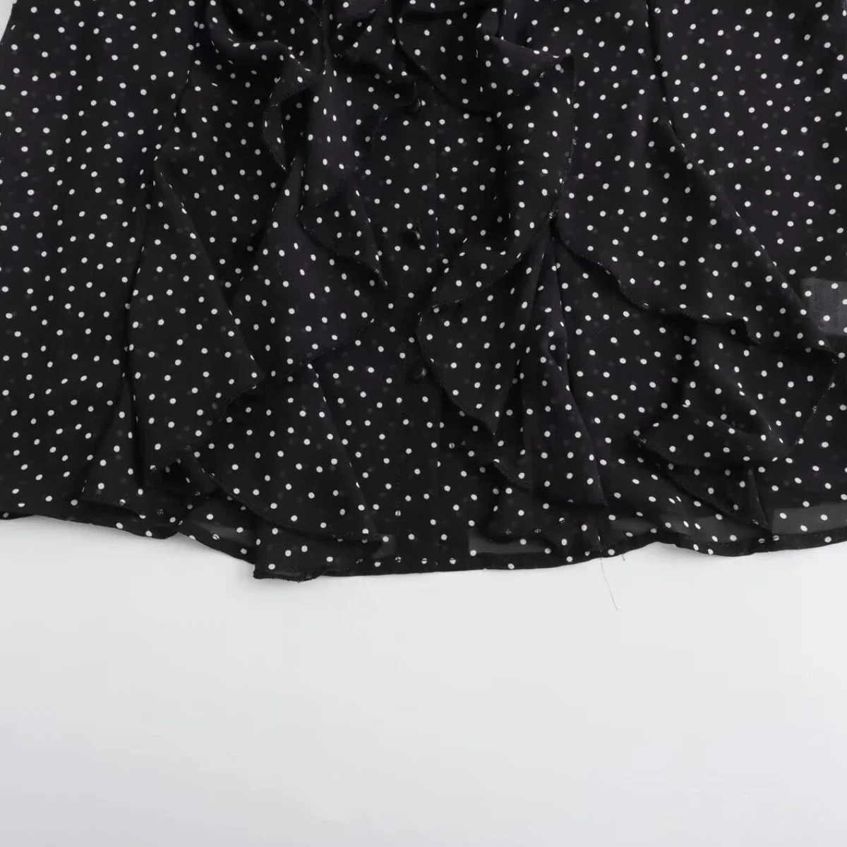 ZBZA Womens Layered n Polka Dot Print Shirt Long Sleeve Stand Collar Single Breasted Top Spring and Summer Chic Shirt 250417