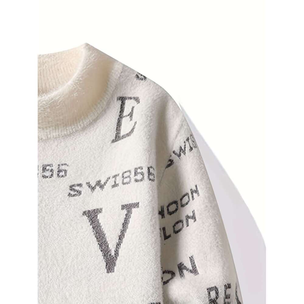 Men's Beige & Blue Color Block, Warm Round Neck Pullover Fall/Winter, Everyday Casual Formal Outfits - Autumn Winter Knit Sweater For Men, Sweate