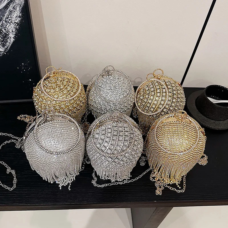 Fashion Tassel Circular Ball Bag Womens Handbag Glitter Diamond Evening Bag Wedding Party Clutch Purse Crossbody Bag 250417