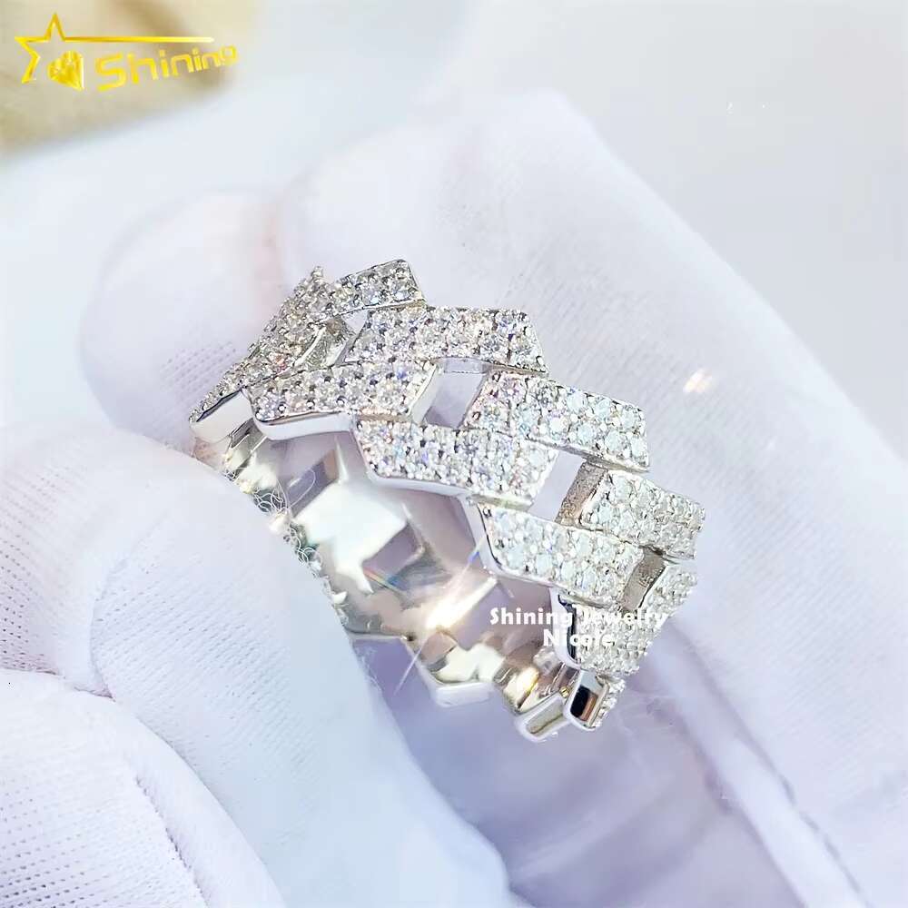 Moissanite Jewelry Top Quality 2 Rows Hip Hop Wedding Cuban Dia Mens Sterling Sier Ring