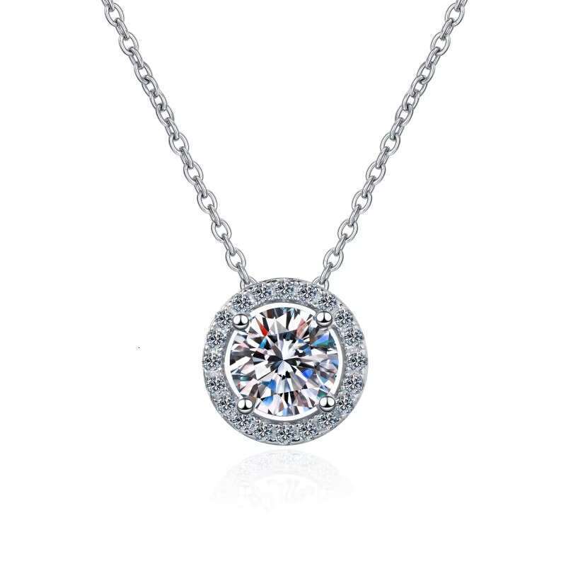 DHCollections Round Pendant Necklace for Women Sterling Sier Chain Sparkling Halo Style Jewelry 0.5ct 1ct 2ct Center Stone Options Gift Ready
