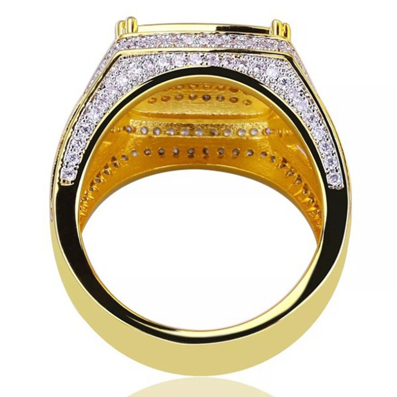 Iced Out Mens Pinky Ring 18k Yellow Gold Plated Bling Hip Hop Cubic Zirconia Rings Statement Rings Diamond Signet Ring for Women Men Designer Jewelry 