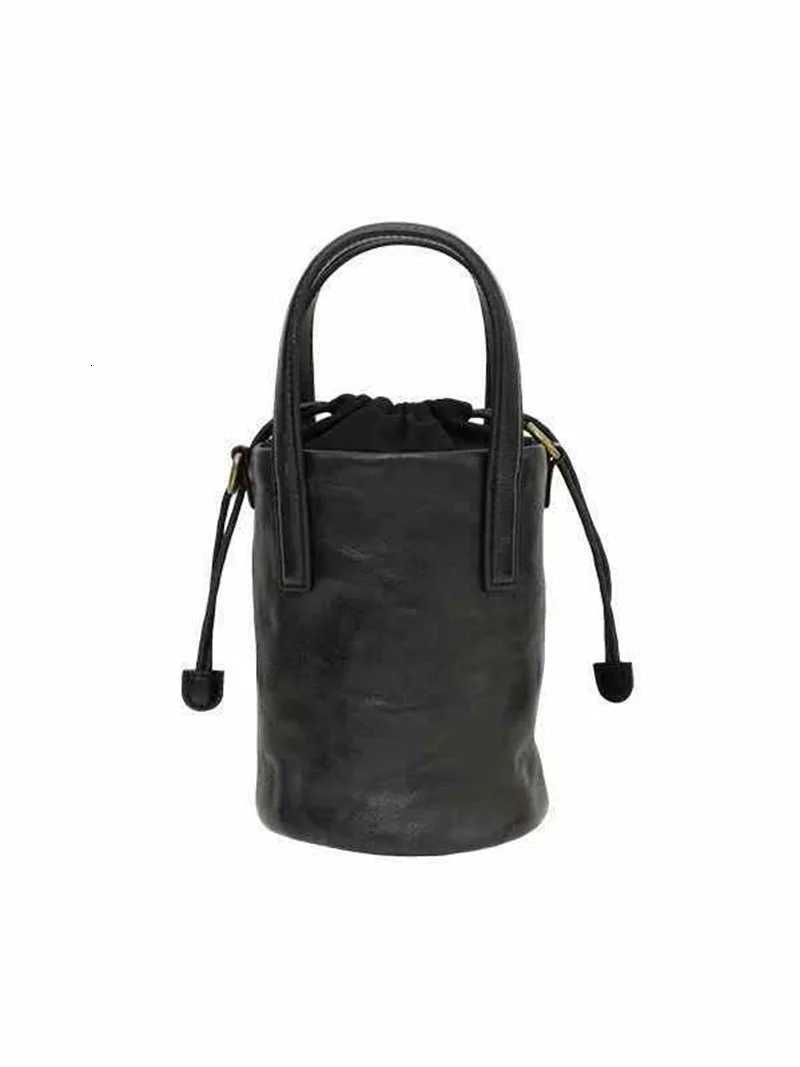 Womens New Retro Drawstring Bucket Bag Black Versatile Simple Handbag PU Leather Single Shoulder Crossbody BagW251118