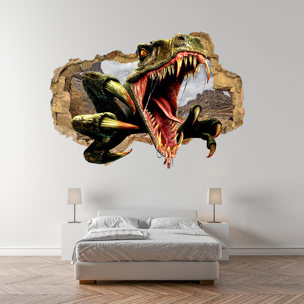 Custom Size 3D Stereo Brick Wall Modern Creative Art Wall Painting Dinosaur Broken Wall Decorations Living Room Po Wallpaper 210722