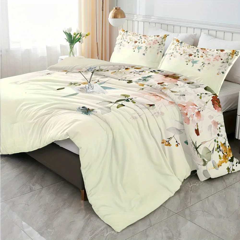 3pcs Simple Flowers and Birds Printed Quilt Set- Includes 1 Quilt Cover and 2 Cover without FillerM251118
