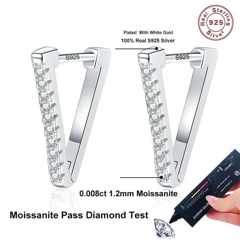 NeeTim Full Moissanite Earrings Lab Dia Sterg Sier with Gold Plated Hoop Triangle Earring Wedding Party Jewelry