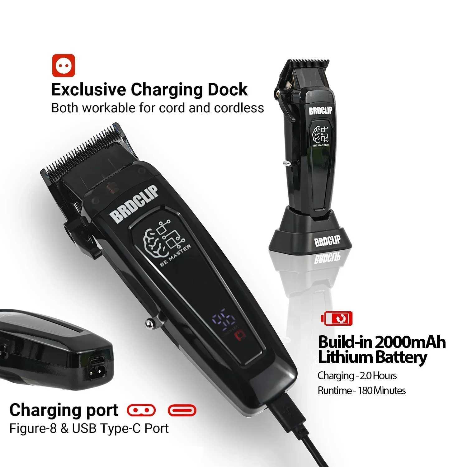 Professional BRDCLIP 106 DK078 808 5-level adjustment hair clipper electric cordless trimming shaver DLC with Charging BaseW250418