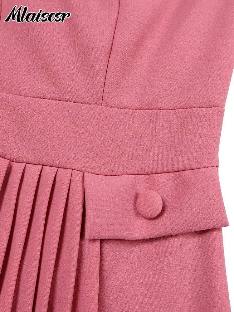 Mlaiscsr Elegant Pink A-E Dresses Women V-Neck 3/4 Sleeve Pleat African Party Evening Guest Birthday Midi Dress OL Clothing