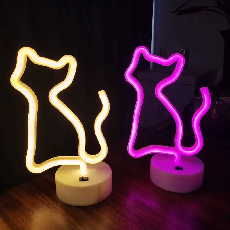 Cat Neon Light Sign LED Animal Figure Modeing Lamp Decoration Ornaments for Room Pet Shop Party Holiday USB and Battery Powered M251118