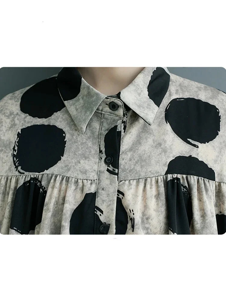 XITAO Loose Folds Print Dot Shirt Casual Single Breasted Women Spring Simplicity All-match Trend Street Wind Top DMJ3770 250417