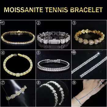 Factory Wholesale Iced Out VVS Moissanite Diamond Real Gold Solid Gold Tennis Chain Bracelet 6mm 7mm 8mm 9mm Custom 10K 14K Gold
