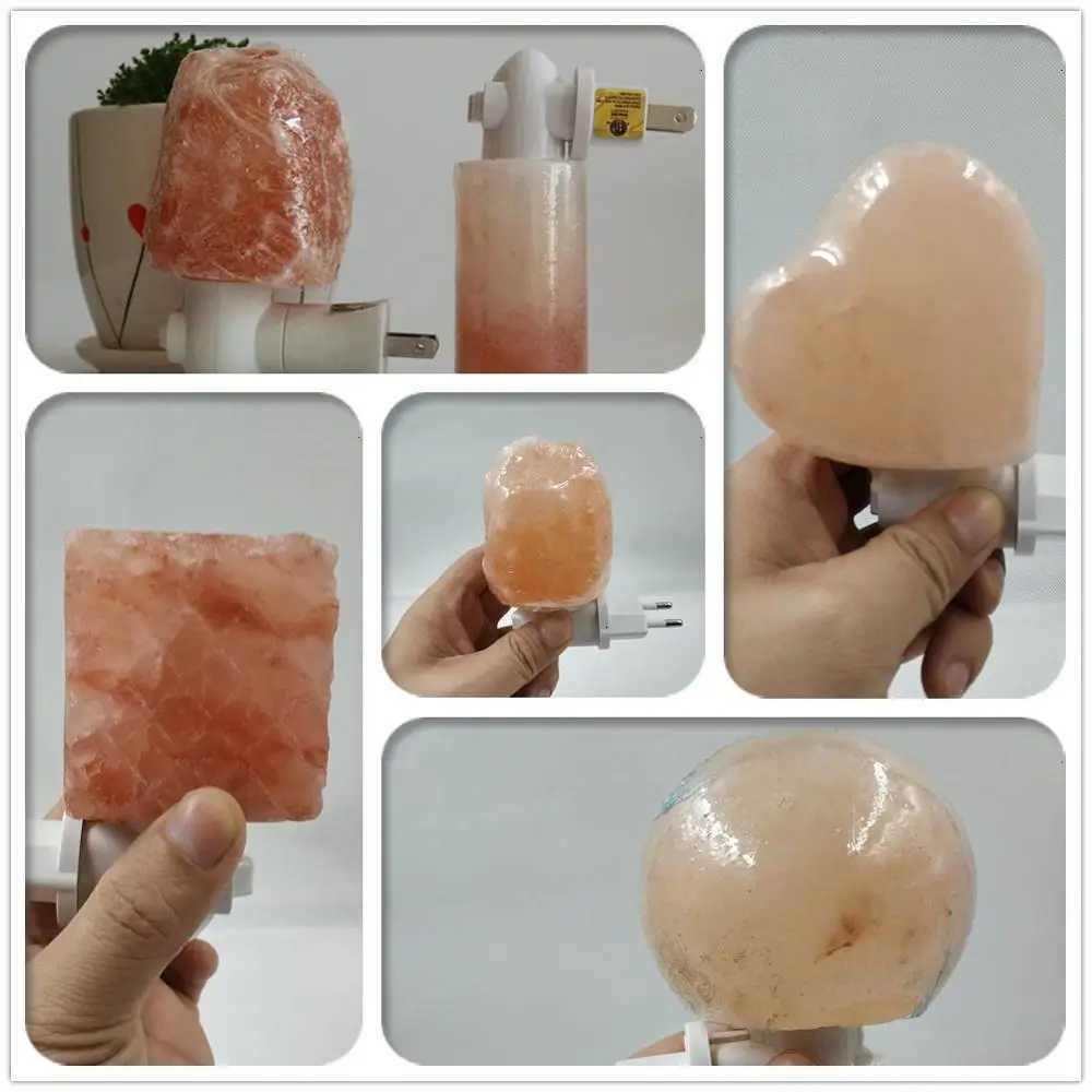 Himalayan Warm white Salt Lamp Natural Crystal Hand Carved Night Light Home Decor Air Purifying with Plug Release negative ions M251118
