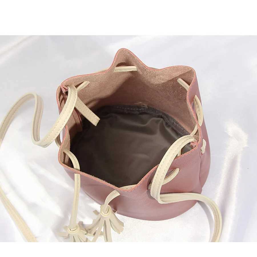 Casual womens drawstring tassel bucket bag female purse handbags pu leather single shoulder bag daily shopping bag sac a mainW251118