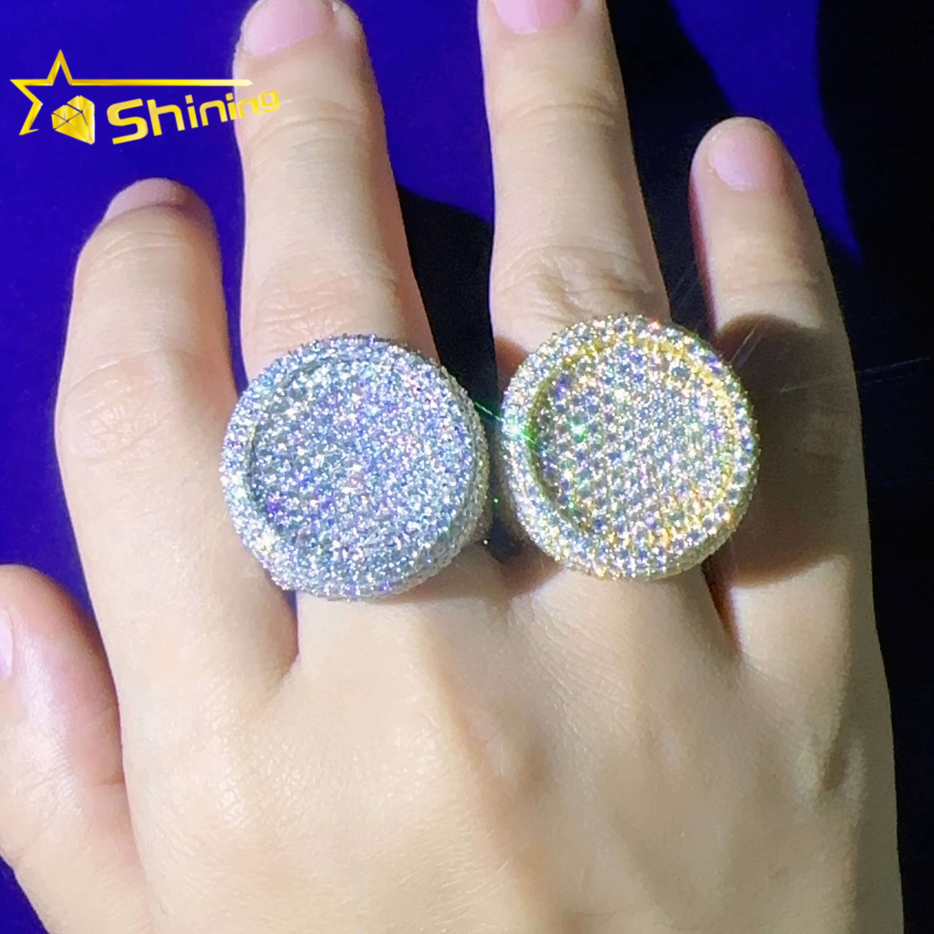 Fashion Style Men Hip Hop Engagement Dia Ring Moissanite Round Sterling Sier Rings Iced Out