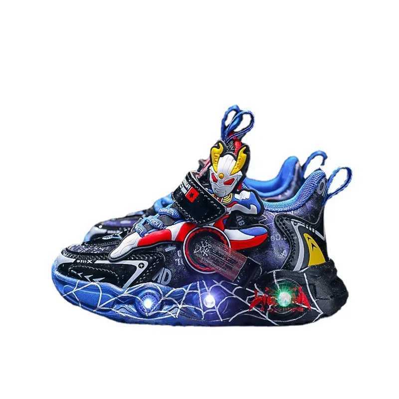 Rotating Button Children Sneakers Kid Cartoon Anime Running Lightweight Illuminated Outdoor Casual Boy Shoes H260130