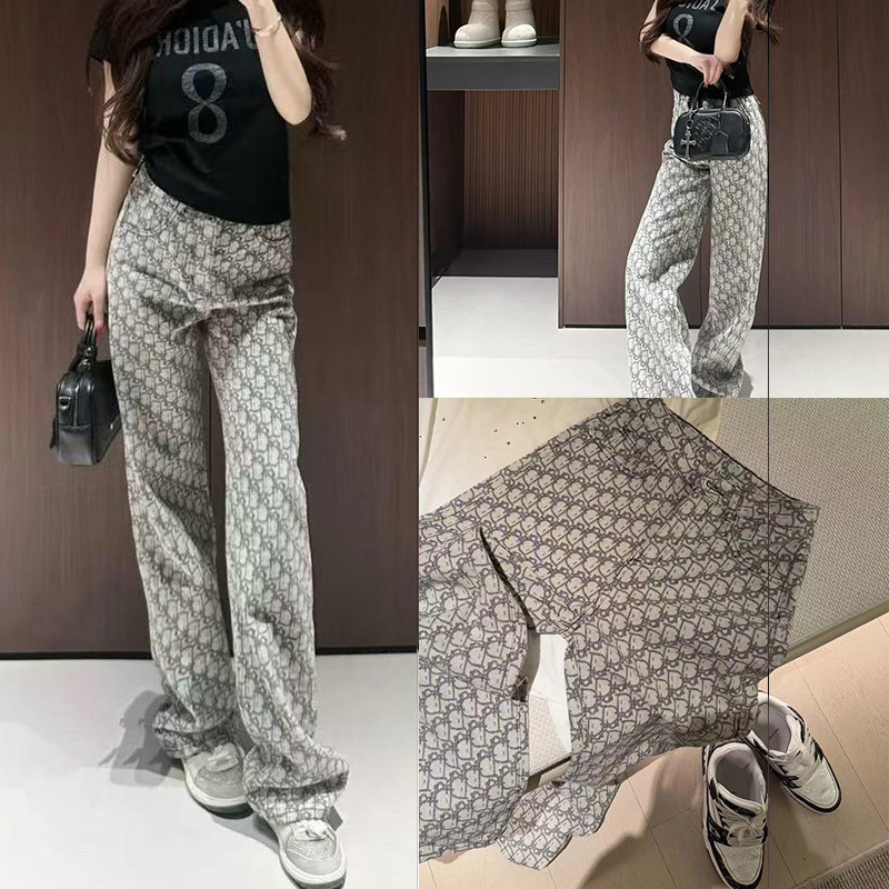 Designer 2025 Fully Printed Women's Straight Leg Jeans With Luxurious And Fashionable Letters, Student Pants, Summer Trend, Light Colored Casual 