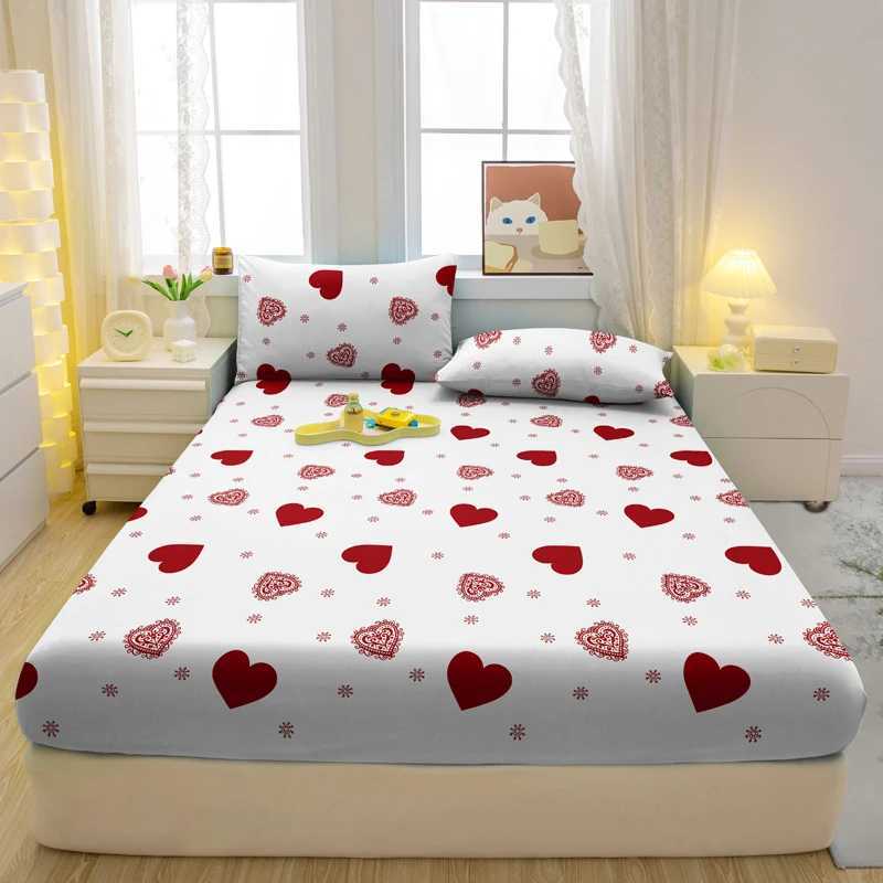 3-piece Heart-Shaped pattern matte three piece fitted sheet set bedroom printed bed cover set beddingM251118