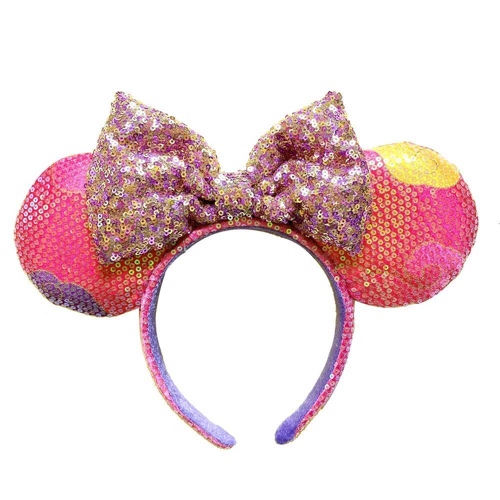Custom Disney Mickey Mouse Ear Headband Amusement Park Hair Hoop Fish Scale Sequin Mesh Party Headwear Girl Toy Birthday