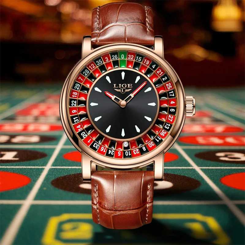 LIGE Russian roulette dial mens watch creative dial mens watch commercial leather luminous rotating lucky ball watch M250418