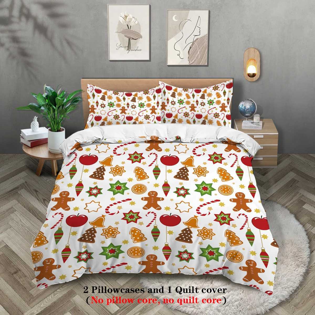3-piece Christmas Cute Gingerbread Man Pattern Print 1 duvet cover2 cases no core Comfortable Bedding SetM251118