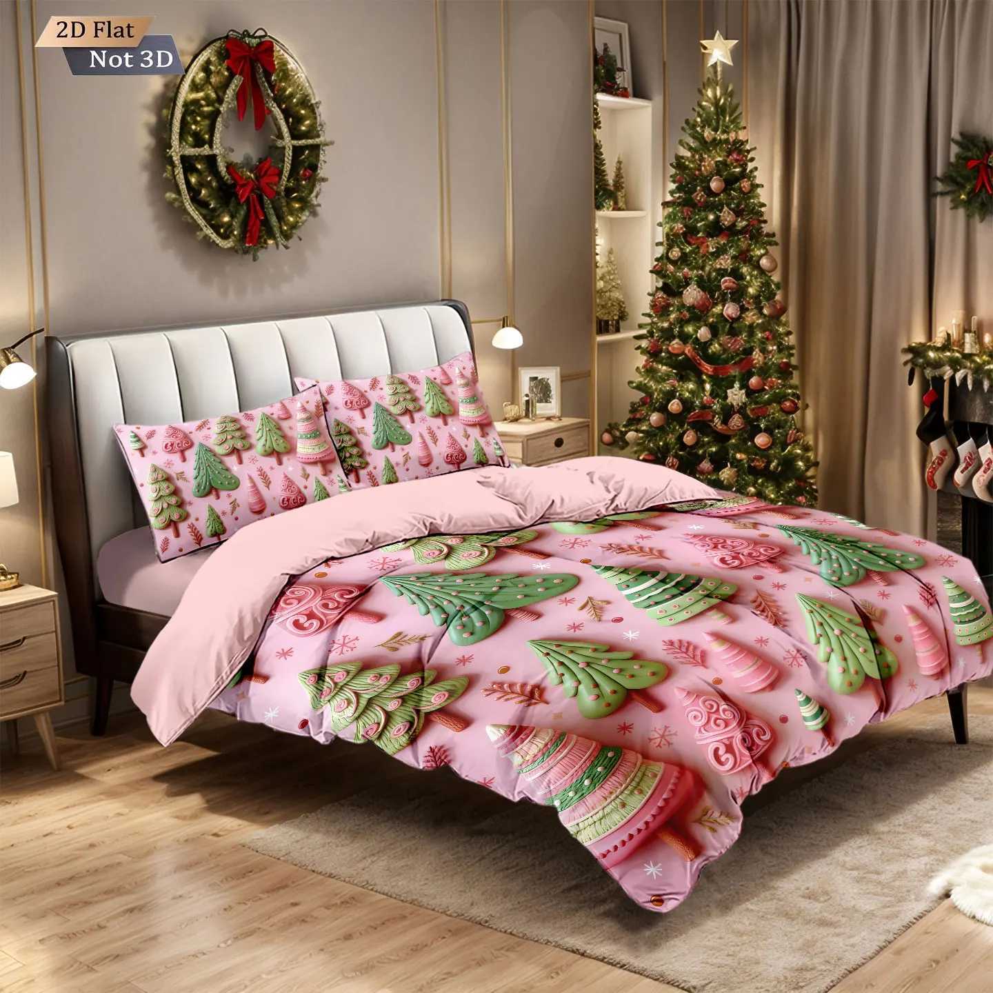 3pcs Christmas tree print coreless bedding set multi size bedroom dormitory duvet covers soft and machine washable decorationM251118