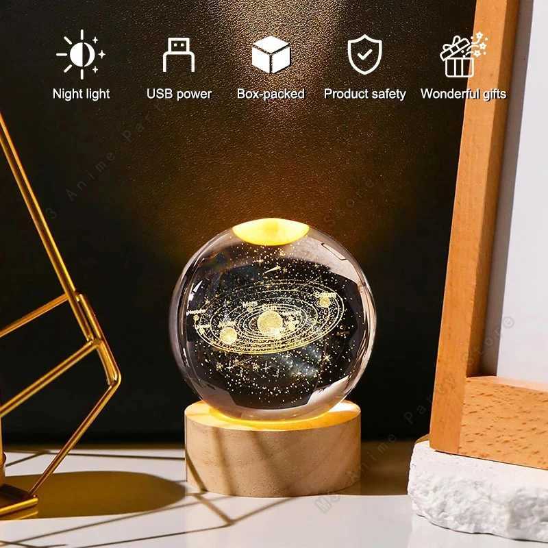 Unique 3D Crystal Ball Night Light Led Lamp Bedside Table Glowing Galaxy Lamp Saturn Planets Moon Children Birthday Gift Toy 5cm M251118